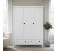 White Wooden 3 Door Triple Wardrobe with Drawers - Marlowe