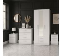 White Wooden 4 Piece Furniture Set Wardrobe Chest of Drawers Bedsides Birlea Lynx Birlea White One Size