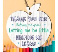 White Wooden Apple-Shaped Plaque - "Thank You for Helping Me Grow, Letting Me Be Little, and Helping Me Learn" | MDF Wood | 9cm x 9cm