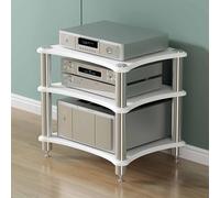 White Wooden AV Media Stand - Compact Stereo Cabinet Tower Audio Component Rack Amplifier Shelf for Home Entertainment (60x48x62cm) - Stylish AV Storage Solution