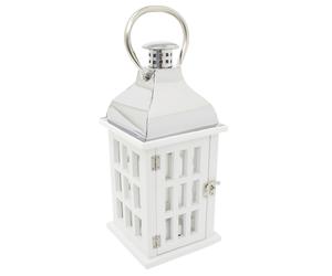 White Wooden Candle Lantern | 39cm Hurricane Lantern Candle Holders for Home Garden Patio - Tealight Candle Holder With Handle