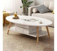 White Wooden Coffee Table with Oval Design Standard Size Perfect for Apartment Living Room Includes 1 Shelf Ideal for Sofa and Balcony Use