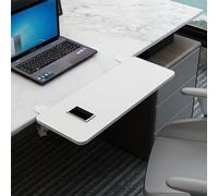 White Wooden Desk Extension with Pull-Out Keyboard Tray C-Clamp for Computer Desk Elbow Arm Support 52cm Office Workspace