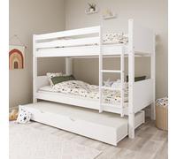White Wooden Detachable Bunk Bed with Trundle - Luca