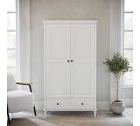 White Wooden Double Wardrobe with Drawer - Marlowe