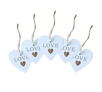 White Wooden Engraved Love Hearts (5 Pack) with String -Durable & Lightweight Painted MDF Wood Shapes (6cm x 6cm) with a Pre-Cut Hole - Perfect for Hanging, Valentines, Anniversaries, Weddings & Gifts