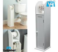 White Wooden Free Floor Standing Toilet Roll Holder & Bathroom Storage Cabinet