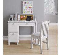 White Wooden Kids Study Desk & Chair Set with Storage & Drawers - Safe, Sturdy MDF & Pine, Non-Toxic Finish