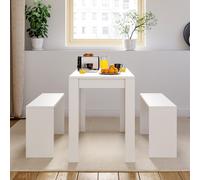 (White) Wooden Kitchen Furniture 6 Seater Dining Table 2 Chair Bench Set