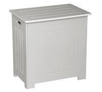 White Wooden Laundry Basket with Lid - Freestanding Bathroom Storage Hamper Cabinet, Stylish Laundry Bin & Clothes Organiser Unit for Towels, Bedding & Everyday Use