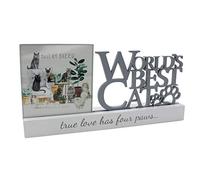 White Wooden Mantel Word Plaque Photo Frame - Worlds Best Cat