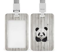 White Wooden Panda Badge Holder with Lanyard - Waterproof Hard Plastic ID Card Holder Professional Name Tag Vertical ID Card Name Badge for Office Nurse Doctor Teacher