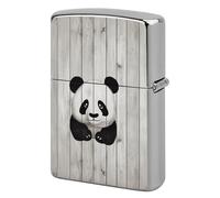 White Wooden Panda Lighter Case Metal Protective Cover with Double-Sided Art Design, Cool Lighters Pouch Shockproof Lighter Cover for Men Women Gifts, Lighters Not Included