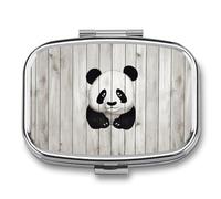 White Wooden Panda Pill Box 2 Compartment - Small Metal Medicine Organizer Portable Pill Case for Purse Pocket Travel Vitamin Organizer for Men Women, BPA-Free