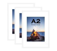 White Wooden Picture Frame A2(42x59.4cm) with Mat,Set of 3, Mount for A3 Picture or Certificate,Wall Mountable