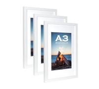 White Wooden Picture Frame A3 with Mat,Set of 3, Mount for A4 Picture or Certificate,Wall Mountable