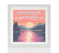 White Wooden Picture Photo Frame, 60x60cm With White Mount To Fit 50x50cm Picture Frames with Wall Hanging, Frame Poster Frame with Perspex Window