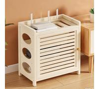 White Wooden Router Storage Cabinet, WiFi Router Organizer Box, Cable Management Shelf for Modem, Power Strip & Network Devices, Desktop Storage Rack for Home Office