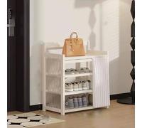 White Wooden Shoe Rack with Dustproof Curtain, Removable Shelves, Translucent Side Panels - Entryway Storage nizer for Bedroom, Hallway (90x23x57cm)