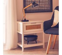White Wooden Side Table with Rattan 1 Drawers | Sherman