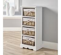 White Wooden Storage Unit 4 Drawer Chest Water Hyacinth Basket Fully Assembled