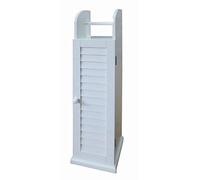 White wooden toilet roll holder and cabinet bathroom accessory furniture free standing Unit