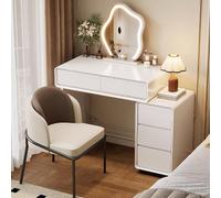 White Wooden Vanity Table with Lights & Cloud Mirror, Stylish Kids' Makeup Desk for Bedroom, Compact 70x40x76 cm, Includes Chair, Functional & Space-Saving
