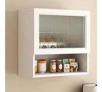 White Wooden Wall-Mounted Bathroom & Kitchen Storage Shelf with Glass Doors Multi-Functional for Toiletries & Accessories Easy Assembly Stylish Display Solution