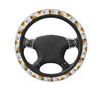 White Wooden With Sunflowers Butterflies Car Stretch Steering Wheel Cover Universal 15 Inch,Anti-Slip Steering Wheel Covers, Breathable For Suvs Trucks
