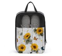 White Wooden with Sunflowers Butterflies Shoe Bag for Travel Daily Use Anti-dust Storage Carrier Golf Shoe Pouch