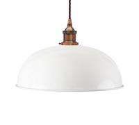 White Worcester Painted Dome Pendant Light With Antique Copper Lamp Holder And Brown Twisted Cable - Se Home