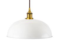White Worcester Painted Dome Pendant Light With Antique Gold Lamp Holder And Brown Twisted Cable - Se Home