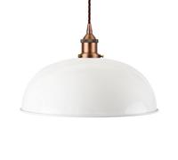White Worcester Painted Dome Pendant Light With Matt Antique Copper Lamp Holder And Brown Twisted Cable - Se Home