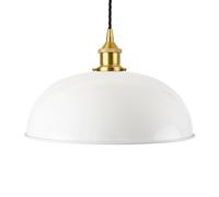 White Worcester Painted Dome Pendant Light With Polished Brass Lamp Holder And Black Twisted Cable - Se Home