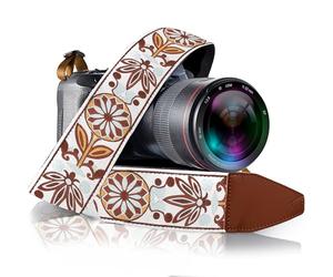 White Woven Vintage Camera Strap Belt For All DSLR Camera. Embroidered Elegant Universal DSLR Strap, Floral Pattern Neck Shoulder Camera Strap for Canon, Nikon,Pentax, Sony,Fujifilm and Digital Camera