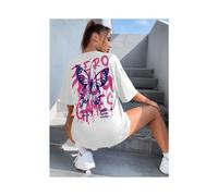 (White-X1501-S0093h, L) Graphic & Letter Print Crew Neck T-Shirt Women Cotton Plus Size Tshirts Hip Hop Breathable Streetwear Soft Casual Short Sleeve