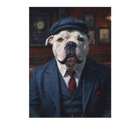 White XL Bully Dog Wearing A Suit in The Pub Decorative Jigsaw Puzzle for Adults, 500 PCS