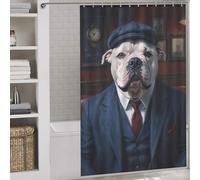 White XL Bully Dog Wearing A Suit in The Pub Shower Curtain Anti Mould Quick Drying Proof Resistant Shower Curtain for Bathroom for Home Bathroom Toile Hotel Decor 56.30x70.87Inch（143x180cm）