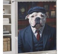 White XL Bully Dog Wearing A Suit in The Pub Shower Curtains Mould Proof Waterproof Polyester Fabric Modern Fabric Bathroom Decor Set for Bathroom Bathtub Apartment Decor 69.69x70.87Inch（177x180cm）