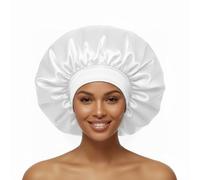 White XL Silk Bonnet for Sleeping Women Long Hair Braids Extra Large Satin Hair Bonnet for Sleeping Men Jumbo Silk Sleep Night Cap