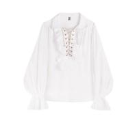 (white, XL) Women's Pirate Shirt Vampire Prince Poet Shirts Medieval Buccaneer Frills Lace Up Renaissance Vintage Gothic Blouse Tops
