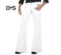 (white, XXL) Men Flared Pants with 4 Pockets Mid-rise Solid Color Button Zipper Fly Long Trousers Work Travel Leisure Wear