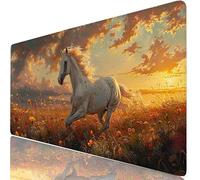 White XXL Mouse Mat 90x40cm Gaming Mouse Pad Horse Large Desk Mat, Gaming Desk Accessories with Non-Slip Base & Stitched Edges, Improved Precision Speed Mousepad for Laptop, Office Home Gamer H0-226