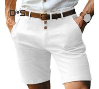 (white, XXXL) Men Shorts Mid-rise Buttons Zipper Fly Solid Color Shorts with Pockets Straight Leg Summer Casual Shorts Daily Wear