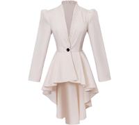 (White, XXXL) Women's Steampunk Victorian Jacket Coat Medieval Vintage Gothic Tailcoat Long Sleeve Tuxedo Shirt