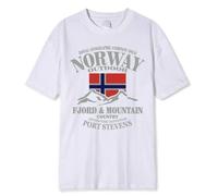 (white, XXXXL) summer Norway Flag Fjord Mountain T Shirt Crazy Hip Hop Men's Shirt Cotton Crewneck Plus Size Short Sleeve Funny T-shirts Male