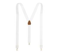 White Y Back Elastic Trouser Braces for Men Plain 35mm Wide Adjustable Clip On (Standard (44 Inches Long), White)