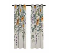 White Yellow Daisy Blackout Curtains for Bedroom Living Room, Vintage Eucalyptus Leaves Lavender Spring 63 In Long Thermal Insulated Room Darkening Drapes Grommet Window Treatments, 42 x 63 In