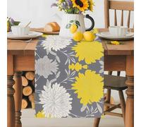 White Yellow Flower Table Runner 14x72 Inches Long Line Drawing Floral Classic Texture Cotton Linen Table Runner Burlap Style for Dinner Table Party Decor Tabletop Decorations