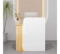 White Yellow Reception Desk with Lockable Drawer - Space-Saving Front Counter for Home Office, Salon, Beauty Salon, Checkout Lobby - Stylish Receptionist Desk